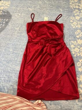 Windsor Red Satin Mini Dress with Spaghetti Straps